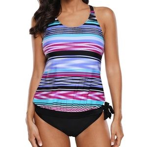 Striped Tie Dye Print Multicolor Two Piece Bathing Suit